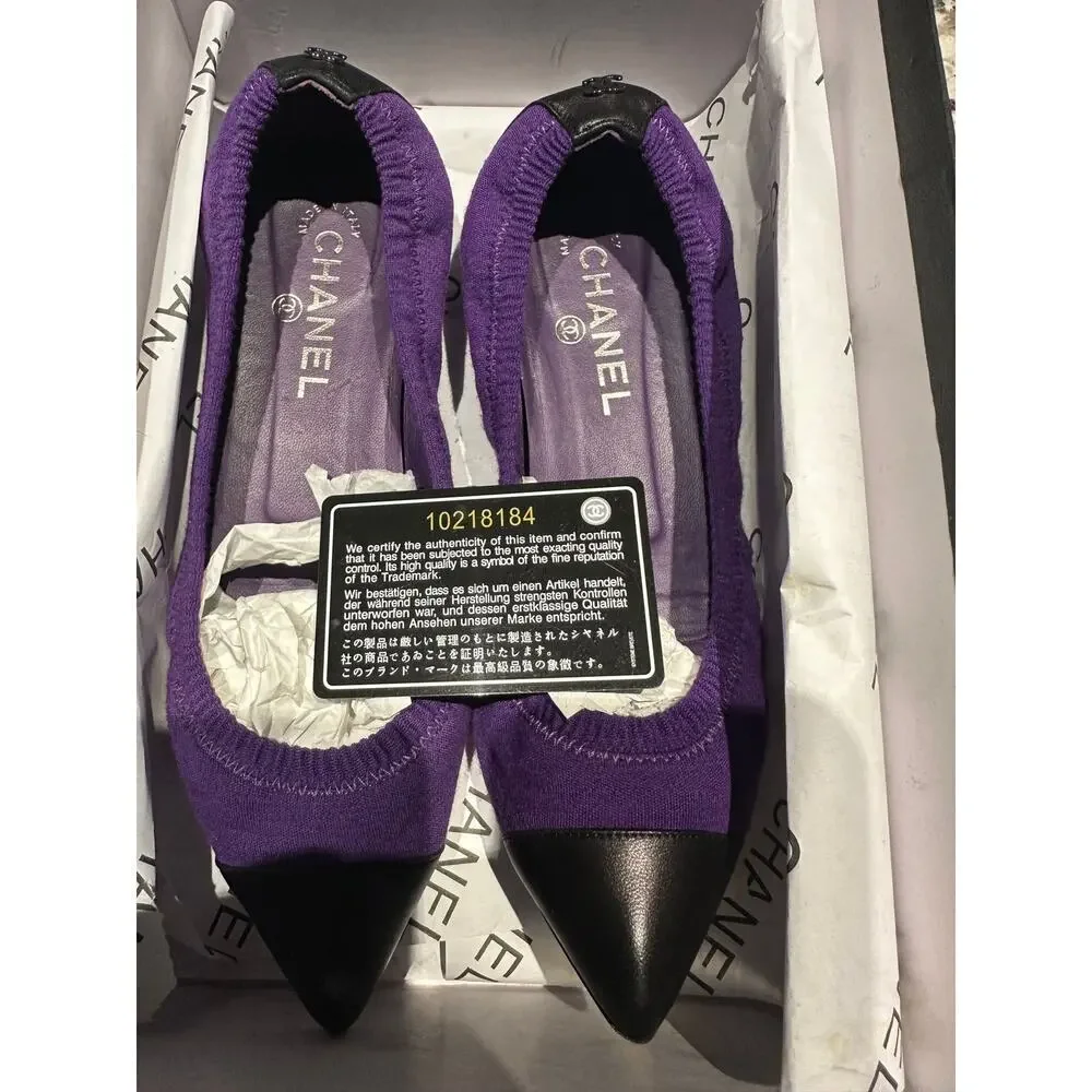 Chanel Purple Black Pointed Flats EUC Orig Box COA Sz 38.5